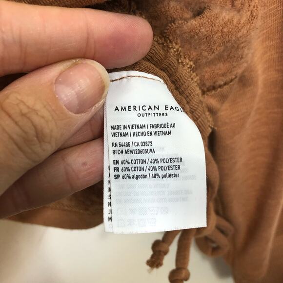 American Eagle Sweatshirt Tan Camel Crew Neck Pullover Cinch Sides Small - Picture 6 of 8